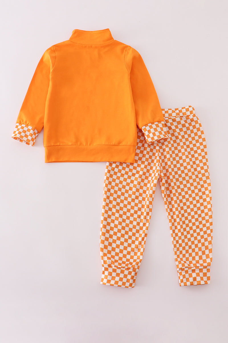 Orange Tennessee go vols embroidery checkered pants set